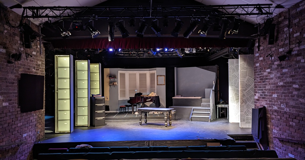 Partially completed set during rehearsal.